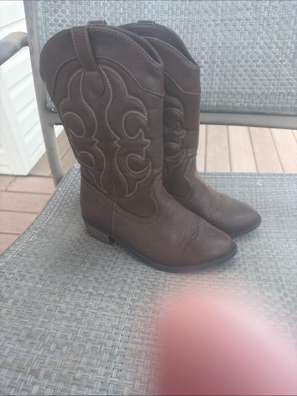 Girls Brown Western Knit-Detail Boots